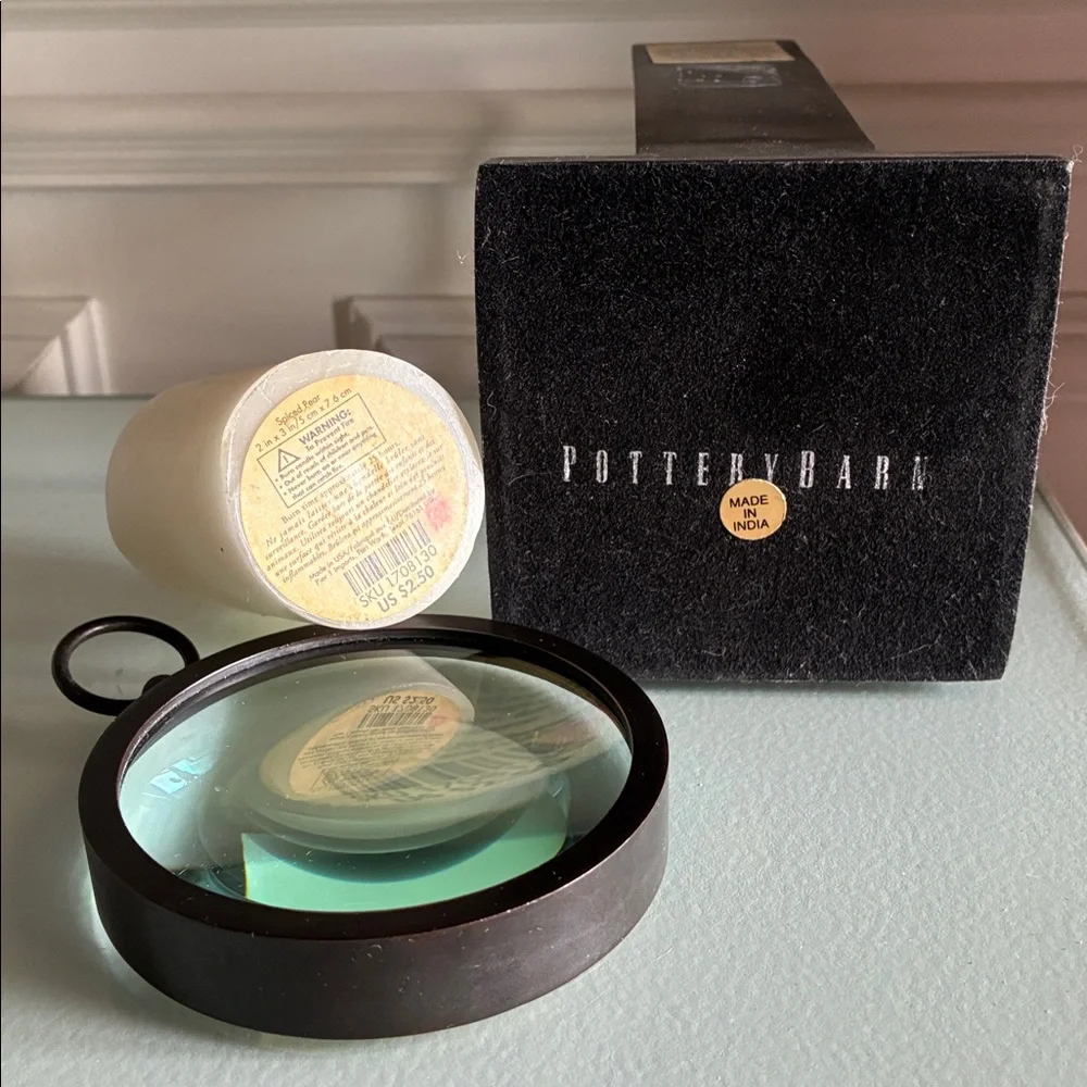 Pottery Barn Magnifying Candle Holder & Pier 1 Spiced Pear Candle Set - Picture 3 of 10